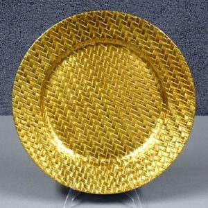 12" Basketweave Gold Lacquer Charger Plate