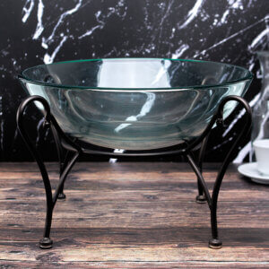 16" Round Glass Bowl w/ Wrought Iron Stand