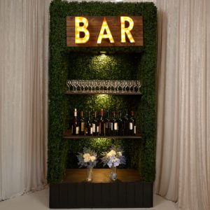 4'X 8' BOXWOOD HEDGE BACK BAR SHELF- W/ 1' MARQUEE SIGN- BAR