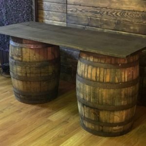 6' Rustic Barrel Bar w/ Plank Top