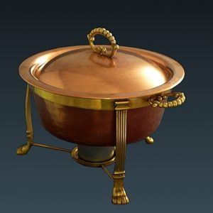 7 quart Round Copper Chafer with Brass Accents