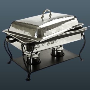 8 Qt. Oblong Chafer - Hammered Silver w/ Iron Stand