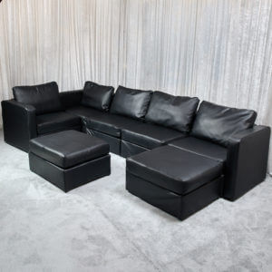 6 Base Sectional w/ Ottoman - Black Leather Modular