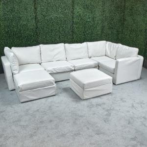 6 Base Sectional w/ Ottoman - White Leather Modular