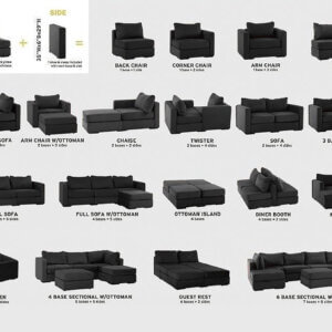 Simple Sofa (no arms/back) - Black Leather Modular