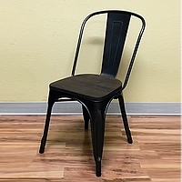 Rustic Metal Cafe Dining Chair w/ Wood Seat