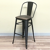 Rustic Metal Cafe Bar Stool w/ Back (Wood Seat)