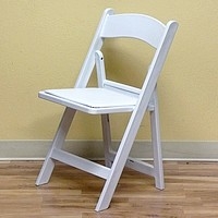 White Resin Folding Chair w/ White Seat Pad