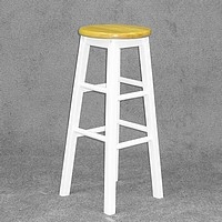 White Wood Bar Stool w/ Natural Wood Seat