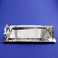 10" x 19" Stainless Tray w/ Gold Handles