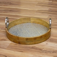 15" Round Wood Tray w/ Aluminum Insert