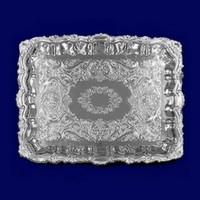 15" x 18" Oblong Silver Ornate Tray w/ Feet