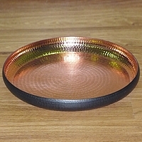 17" Round Copper Plated Black Enamel Tray