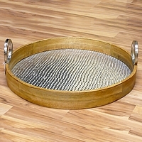 19" Round Wood Tray w/ Aluminum Insert