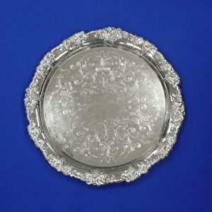 20" Round Silver Ornate Tray