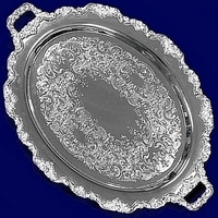 20" x 30" Oval Silver Ornate Tray