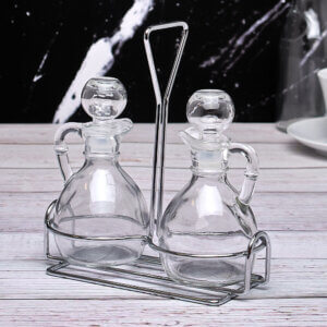 3 Piece Cruet Set w/ Wire Rack & 2 Cruet