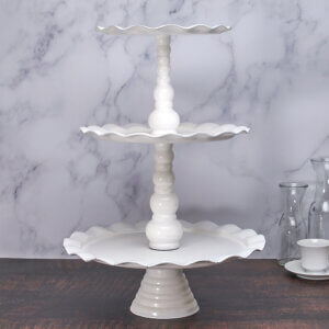 3 Tier Scalloped White Enamel Tray