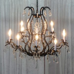 3'x 3' Chandelier - Black Wrought Iron w/ Crystal