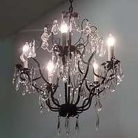 Wrought Iron & Crystal Chandelier