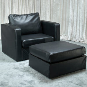 Arm Chair w/ Ottoman - Black Leather Modular