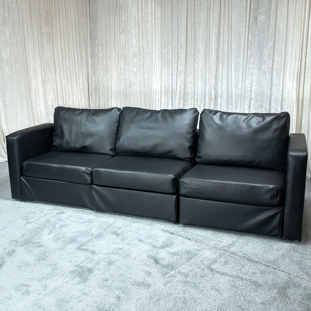 Full Sofa 3 Cushion Black Leather, Black Leather Cushion