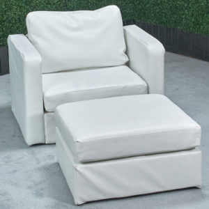 Arm Chair w/ Ottoman - White Leather Modular