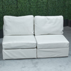 Armless Loveseat / Small Sofa - White Leather Modular