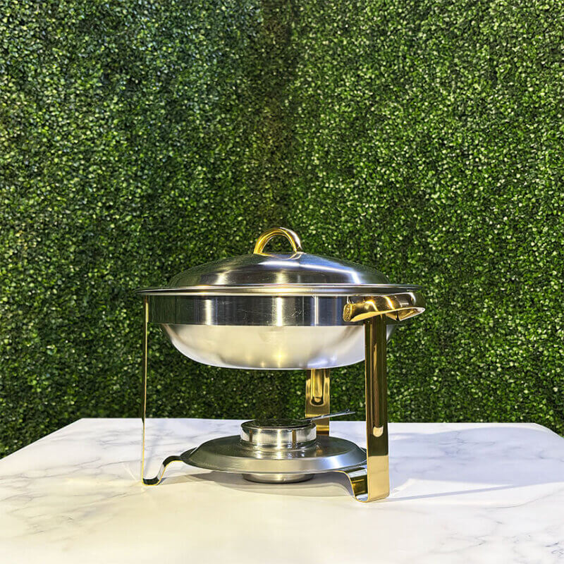 4 Quart High Polished Stainless Chafer W/ Gold Accents – LA Party Rents