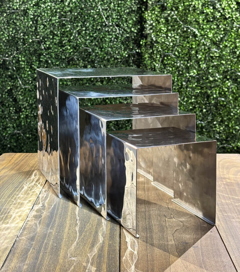 4 Hammered Stainless Silver Risers – LA Party Rents